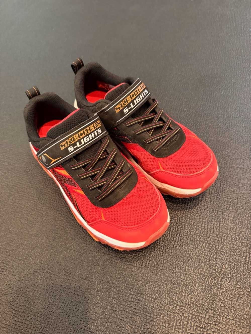Skechers S-Lights Kids Red and Black Light-Up Sneakers Size 2
